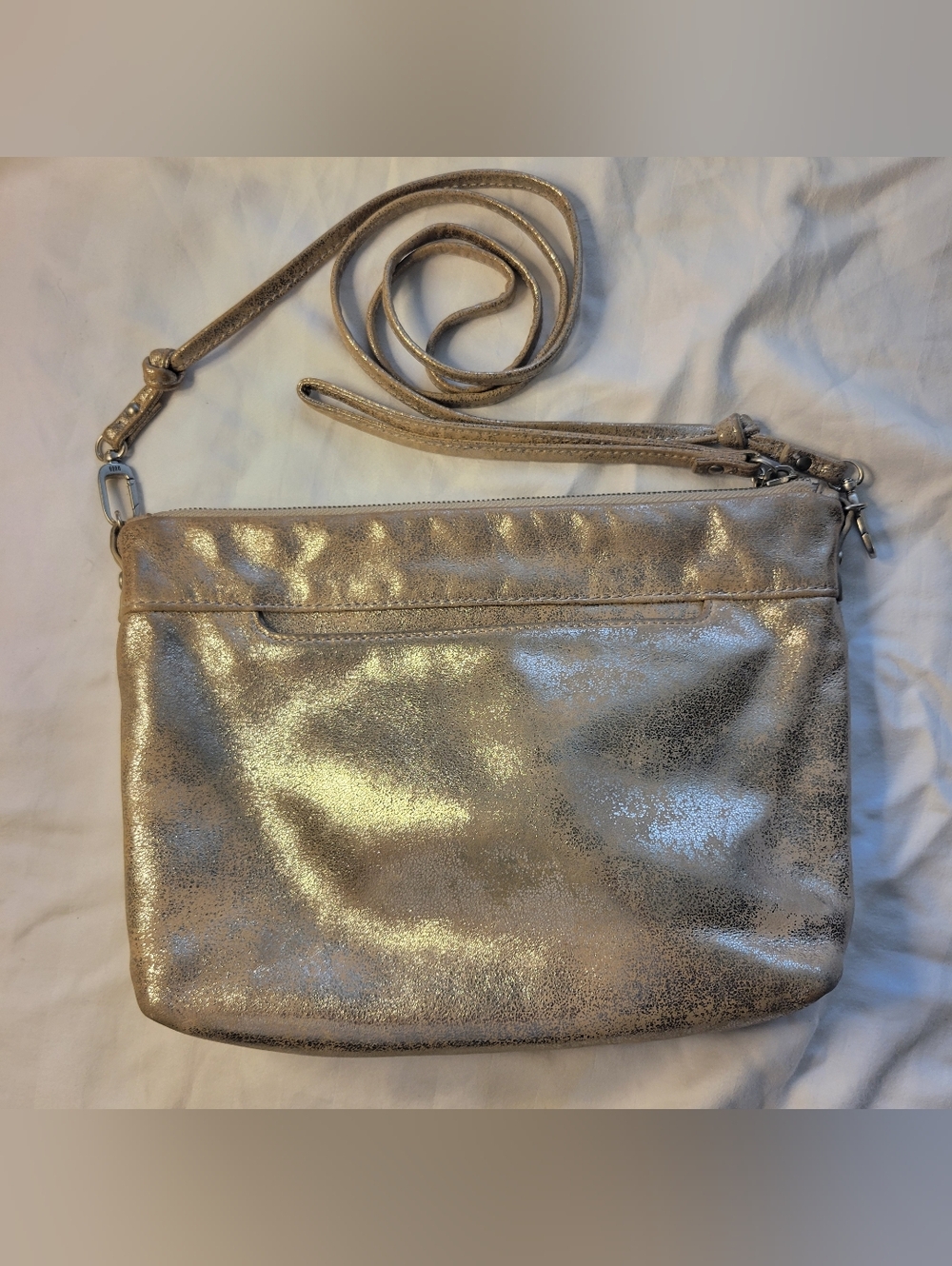HOBO Metallic Leather Crossbody Clutch Bag Champagne Gold Silver - Picture 6 of 6